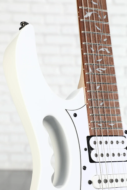 Guitare électrique Ibanez JEM Junior Signature Steve Vai avec incrustations de vigne - Gaucher - Blanc