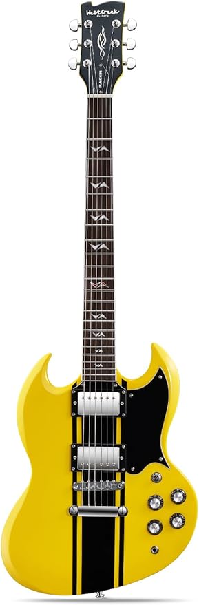 WestCreek RACER Solid Body Electric Guitar, Double Cut Guitar, Rounded End Frets, Bone Nut, Rosewood Fretboard, Mahogany Body