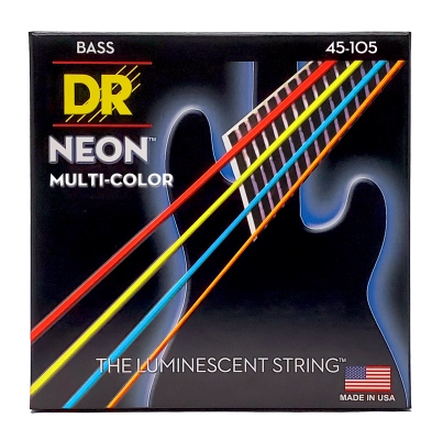 DR Strings - Jeu de cordes pour basse avec revêtement multicolore fluo - Medium