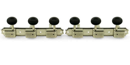 Mécaniques Kluson - 3 On A Plate Deluxe Series, à double ligne, standard - Nickel avec boutons ovales noirs