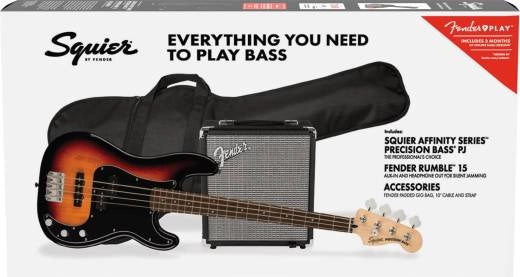 Squier - Pack basse Affinity PJ avec Rumble 15 et housse de transport - Sunburst 3 couleurs