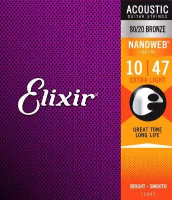 Cordes Elixir - Cordes acoustiques extra légères NANOWEB 10-47