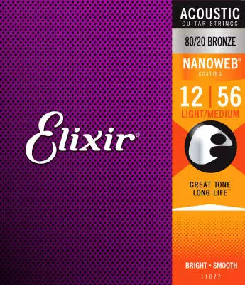 Cordes Elixir - Cordes acoustiques Nano Web 12-56 légères/moyennes