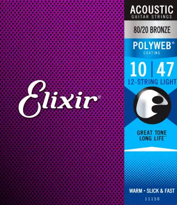 Cordes Elixir - Cordes pour guitare acoustique 80/20 bronze avec revêtement POLYWEB, 12 cordes légères