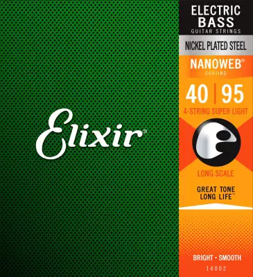 Cordes Elixir - Jeu de basse 4 cordes en acier nickelé avec revêtement NANOWEB, ultra léger, longue échelle