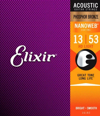 Cordes Elixir - Cordes pour guitare acoustique en bronze phosphoreux avec revêtement NANOWEB, HD Light