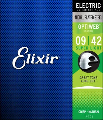 Cordes Elixir - Cordes pour guitare électrique avec revêtement OPTIWEB, ultra légères (.009-.042)
