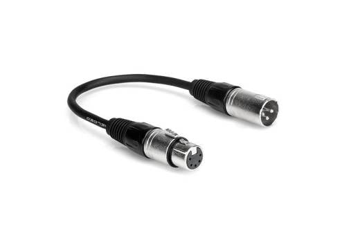 Câble adaptateur DMX Hosa pour éclairage, XLR3M vers XLR5F, 15 cm