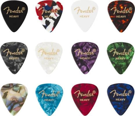 Fender - 351 Celluloid Medly Picks (12-Pack) - Mixed Colours - Heavy