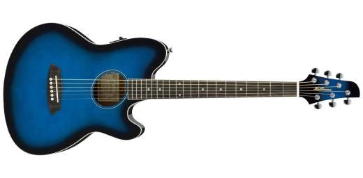 Guitare électro-acoustique Ibanez Talman TCY10E à double pan coupé, finition bleu transparent Sunburst brillant