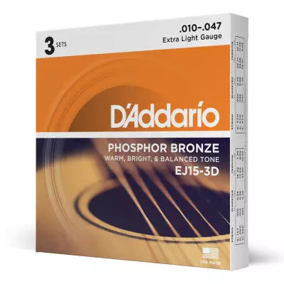 DAddario - EJ15-3D - Bronze phosphoreux extra clair 10-47 - Lot de 3
