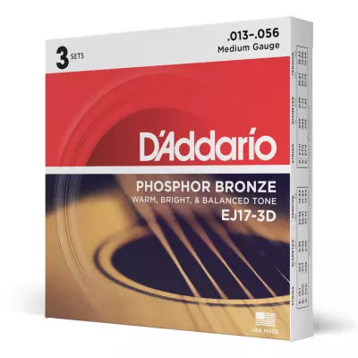 DAddario - EJ17-3D - Bronze phosphoreux MOYEN 13-56 - Lot de 3