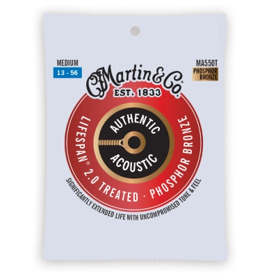 Martin - Jeu de cordes Authentic Acoustic Lifespan 2.0 pour guitare acoustique - 92/8 Bronze phosphoreux - Tirant moyen 13-56