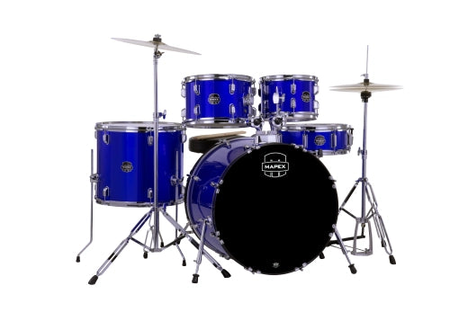 Mapex - Comet Batterie 5 pièces (22, 10, 12, 16, grosse caisse) avec cymbales et accessoires - Bleu indigo