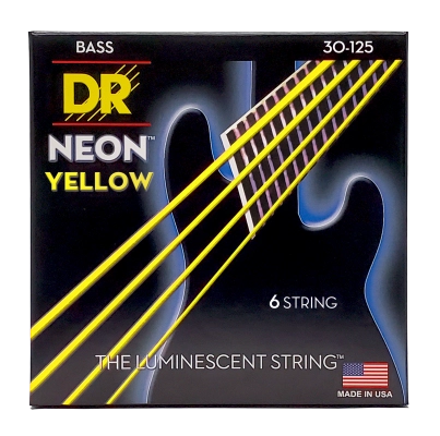 DR Strings - Jeu de cordes pour basse 6 cordes jaune fluo 30-125
