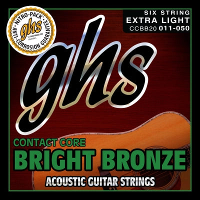 Cordes GHS - Cordes pour guitare acoustique Contact Core Bronze brillant - Extra légères