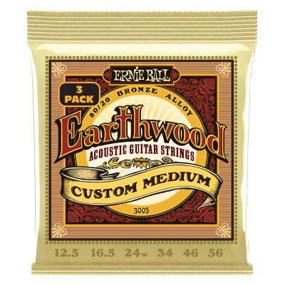 Cordes acoustiques Ernie Ball Earthwood Custom Medium 80/20 Bronze, 12,5-56, lot de 3