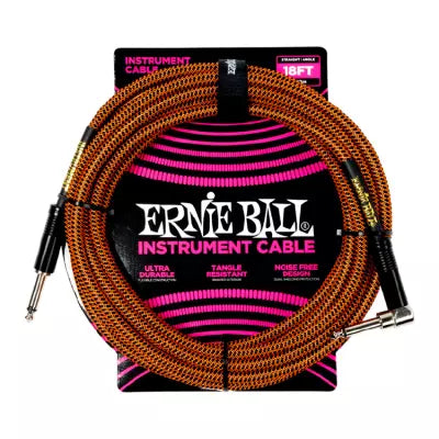 Câble d'instrument tressé Ernie Ball - 18 pouces, droit/coudé - Tarte à la citrouille