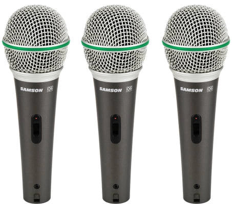 Samson - Q6 Dynamic Supercardioid Microphones with Case and Clips - 3-Pack