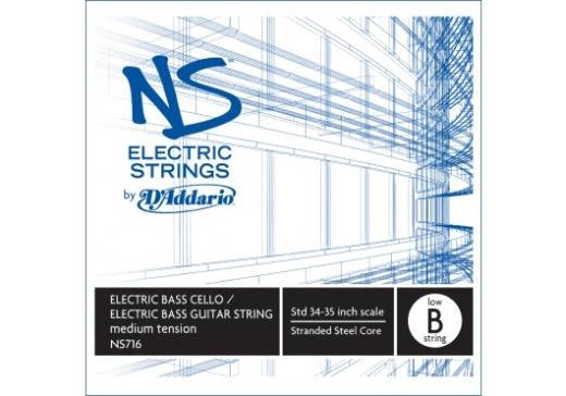 D'Addario Orchestral - NS716 - Corde de Si grave simple pour basse/violoncelle électrique D'Addario NS, diapason 4/4, tension moyenne
