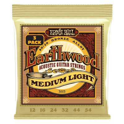 Cordes pour guitare acoustique Ernie Ball Earthwood Medium Light 80/20 Bronze - Lot de 3