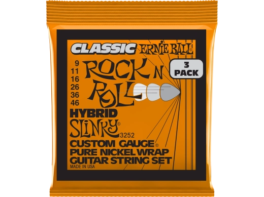 Ernie Ball - Lot de 3 cordes hybrides Slinky Rock N Roll pour guitare électrique 9-46