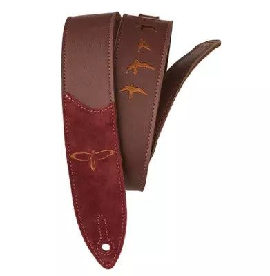 PRS Guitars - 2 sangles de guitare en cuir premium avec incrustations d'oiseaux brodées - Bordeaux