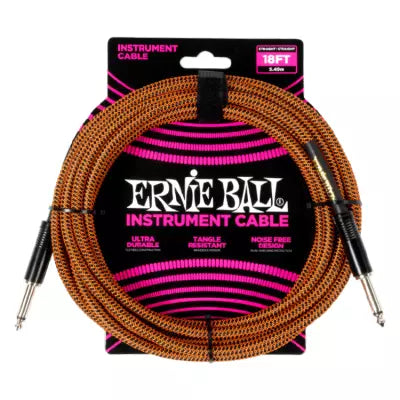 Câble d'instrument tressé Ernie Ball - 18, droit/droit - Tarte à la citrouille