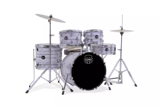Mapex - Comet Batterie 5 pièces (18", 10", 12", 14", grosse caisse) avec cymbales et accessoires - Marbre blanc