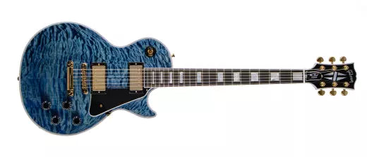 Gibson Custom Shop - Guitare électrique Les Paul Custom AAA Quilt Top avec étui rigide - Bleu indigo