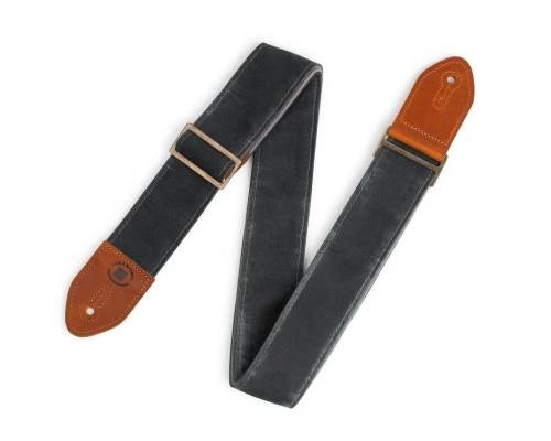 Sangle de guitare Levys - 2 pouces de large en toile cirée avec logo L&M - Grise