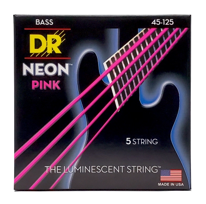 DR Strings - Cordes de basse rose fluo 5 cordes - Medium 45-125