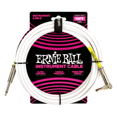 Câble d'instrument Ernie Ball - 15 pouces droit/coudé - Blanc