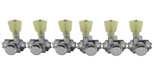 Kluson - Revolution Die-Cast Locking No-Collar Tuners - Chrome w/ Pearloid Button 3-Per-Side
