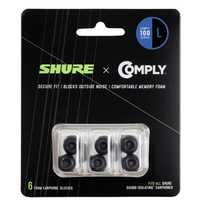 Shure - Manchons en mousse noirs Comply série 100 pour écouteurs Shure - Lot de 6 (grand)