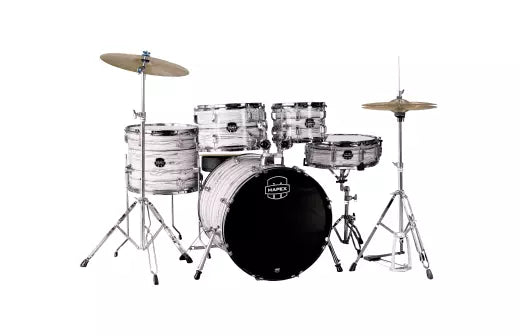 Mapex - Comet Batterie 5 pièces (20", 10", 12", 14", grosse caisse) avec cymbales et accessoires - Marbre blanc