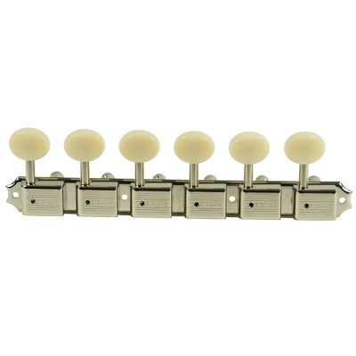 Mécaniques Kluson - Série Deluxe 6 On A Plate - Nickel avec boutons ovales en plastique