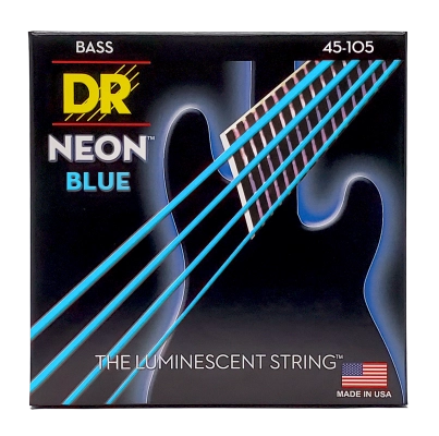 DR Strings - Jeu de cordes pour basse avec revêtement bleu néon - Medium 45-105