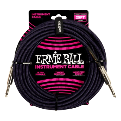 Câble tressé droit Ernie Ball - 25 pieds - Violet et noir