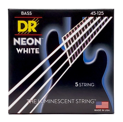 DR Strings - Jeu de 5 cordes pour basse avec revêtement blanc fluo - Medium 45-125