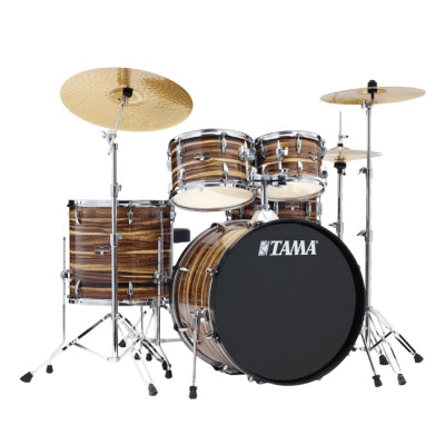 Tama - Imperialstar Batterie 5 pièces (22", 10", 12", 16", grosse caisse) avec cymbales et accessoires - Revêtement en teck café
