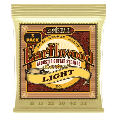 Cordes pour guitare acoustique Ernie Ball Earthwood Light 80/20 Bronze - Lot de 3