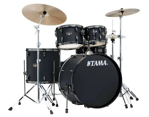 Tama - Imperialstar 5-Piece Complete Drum Set (22,10,12,16,SD) w/Hardware & Cymbals - Blacked Out Black