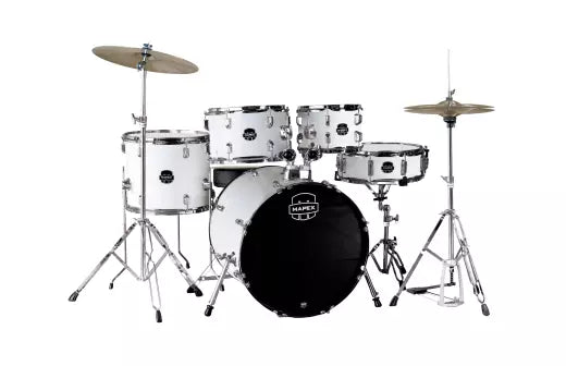 Mapex - Comet 5-Piece Drum Kit (22,10,12,16,SD) with Cymbals and Hardware - White Thin Grain