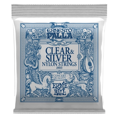 Cordes de guitare classique en nylon transparent et argenté Ernie Ball - Ernesto Palla