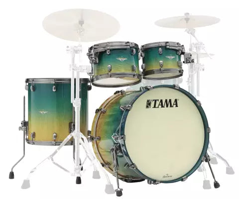 Tama - Starclassic Maple, batterie 4 fûts (22, 10, 12, 16 pouces), accastillage nickel noir fumé - Marine Shoreline Movingui Fade