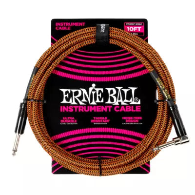 Ernie Ball - 10 Braided Instrument Cable, Straight/Angle - Pumpkin Pie