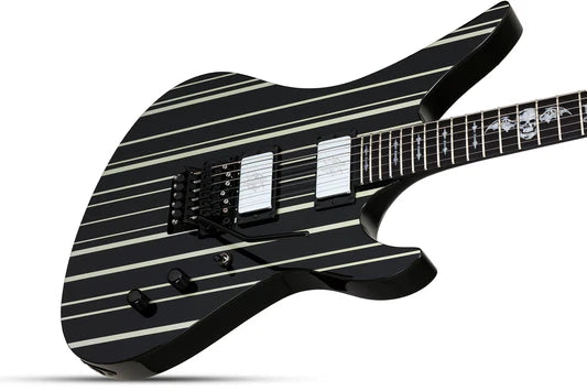 Schecter Synyster Custom Noir brillant avec fines rayures argentées 1740-SHC