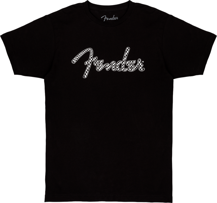 T-shirt à logo en damier ondulé Fender Guitars Spaghetti, Noir, T.L, Large