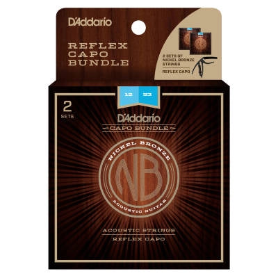 DAddario - Cordes acoustiques nickel-bronze NB1253 (lot de 2) avec capodastre Reflex